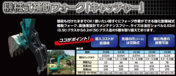 利用用途に合わせた油圧ショベル格納タイプ「補助フォーク」3機種